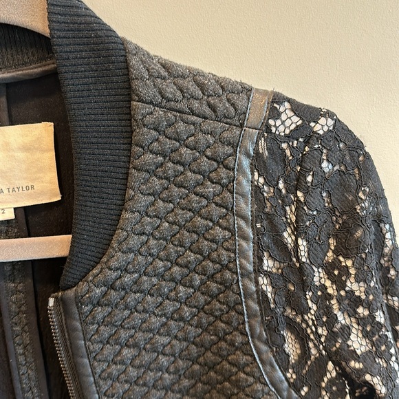 Rebecca Taylor Jacket Lace Sleeve Bomber Jacket - Picture 9 of 14